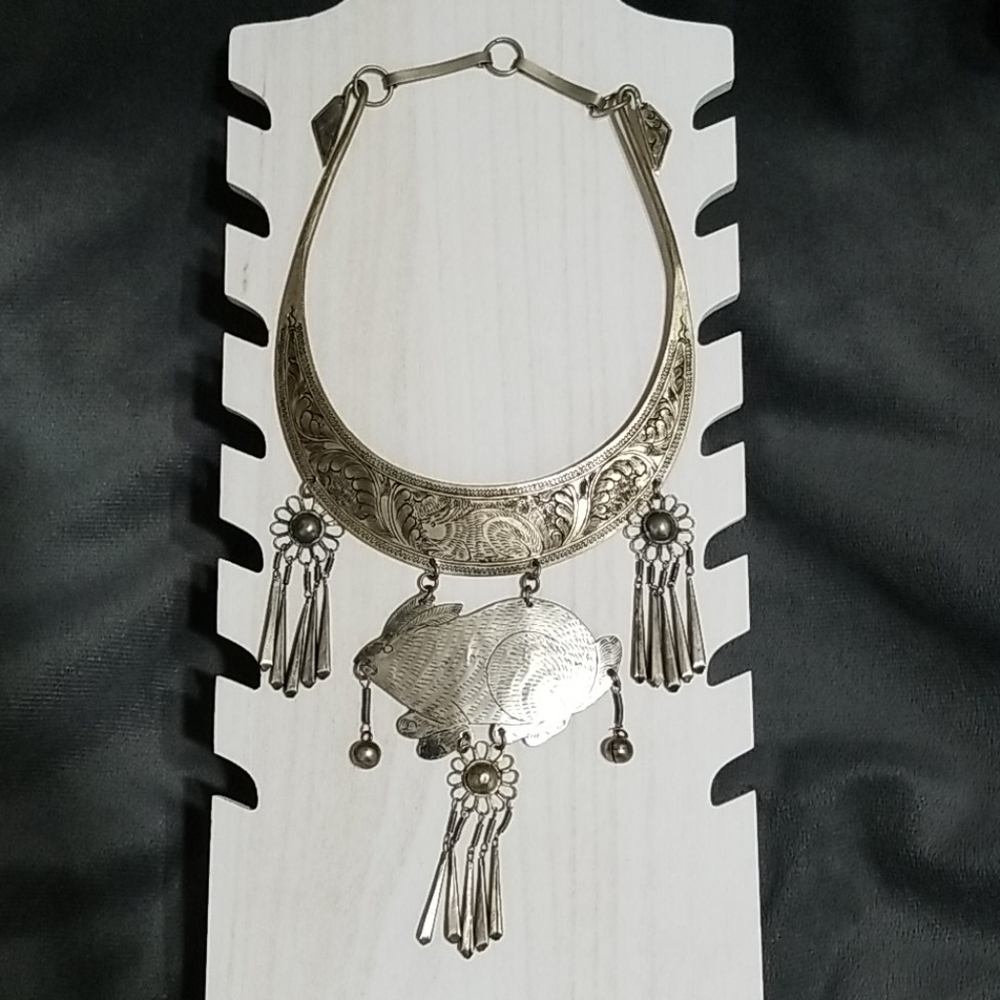 Vintage Hand Carved Hmong Engraved Silver Necklace